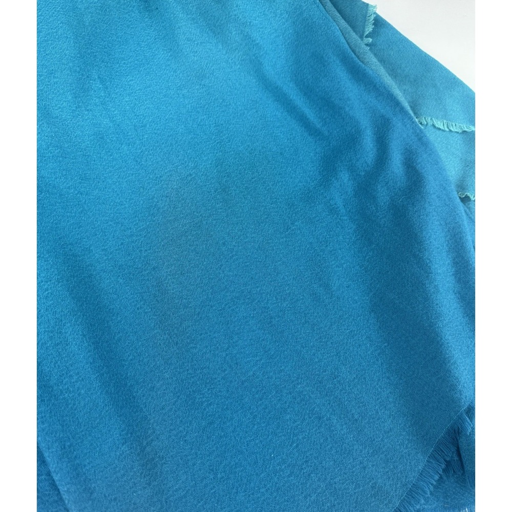 Eileen Fisher Wool & Silk Ombre Dip Dye Ruana Women's One Size Blue Raw Edge - Picture 9 of 9